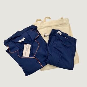 Storytellers Vivian Pajama Set‎ NWT Navy Orange Piping w/ Tote Sz Large